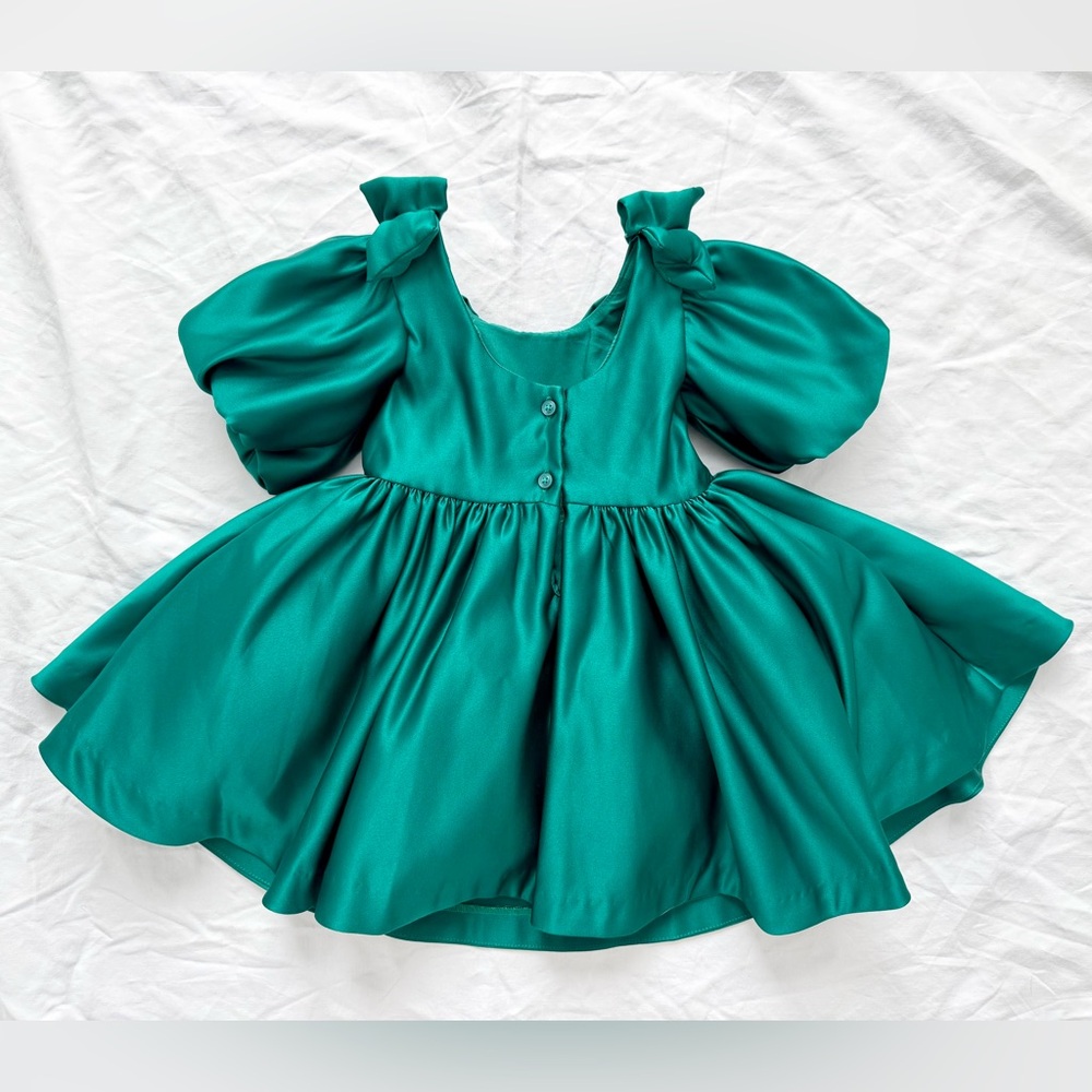 Janie & Jack The Satin Holiday Dress Emerald Green | Toddler 18-24m - Picture 7 of 14